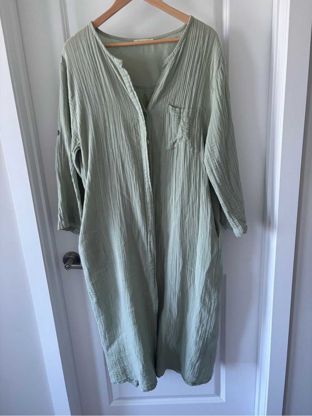 Blanca Turkish Cotton Gauze Maxi Kaftan Shirt Dress Sage One Size
